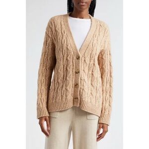 ATM Chunky Cable Knit Melillo Wool & Cotton Blend V-Neck Cardigan Sweater Size M